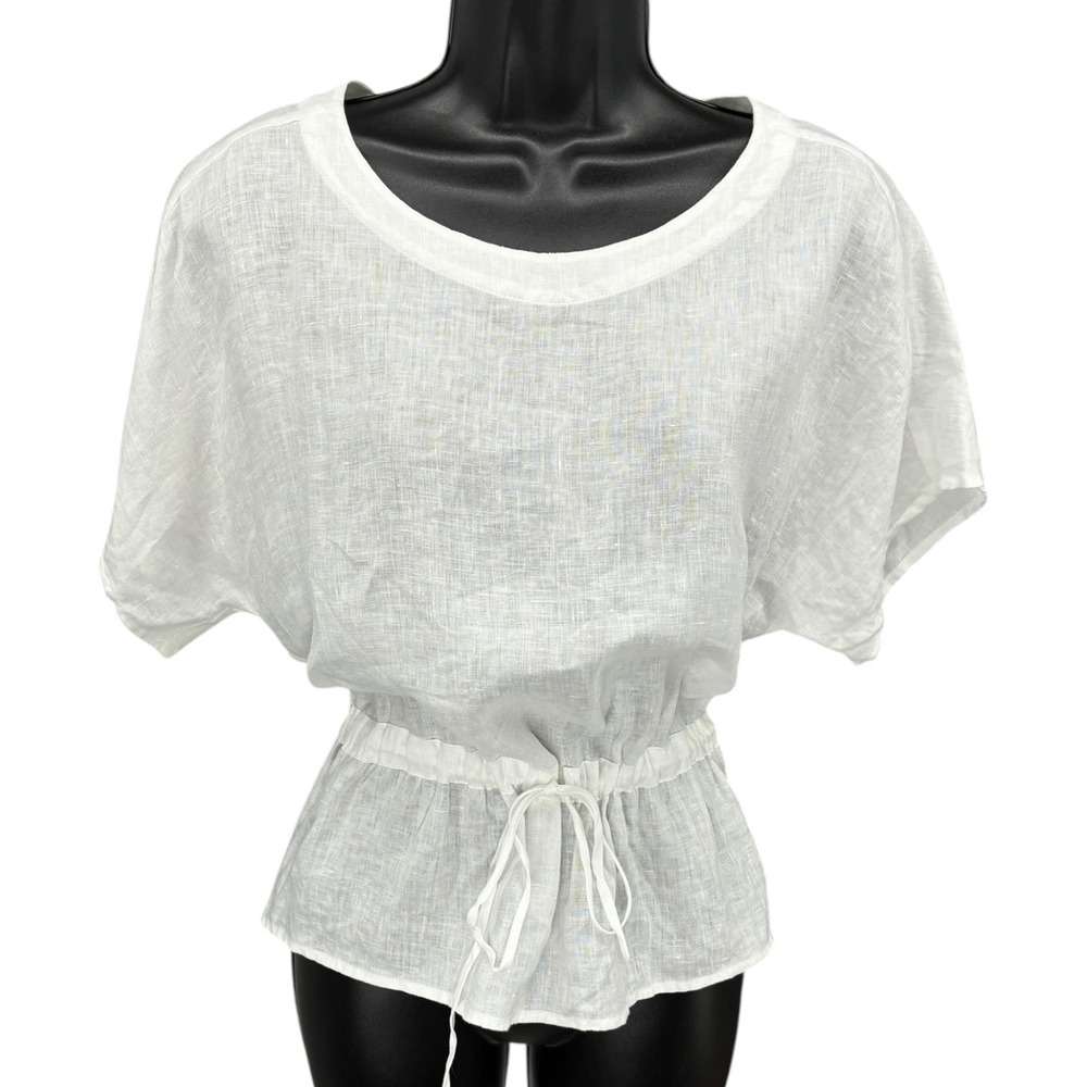 Anthropologie Cloth & Stone‎ White 100% Linen Drawstring Waist Peplum Top Sz S